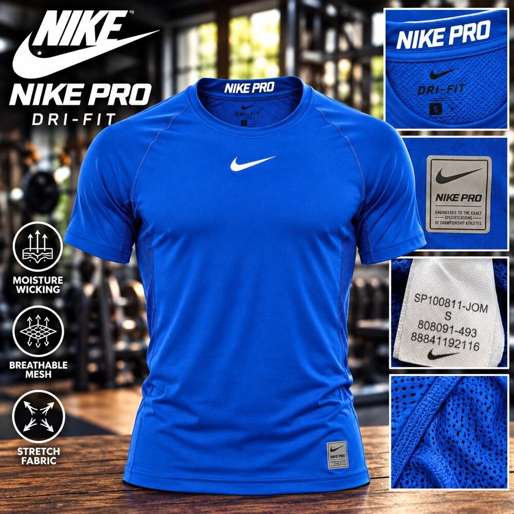 Nike Shirt Mens Small Blue Nike Pro Swoosh Fitted Lightweight Short Sleeve Tops